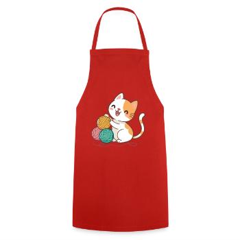 Kitten and Colorful Balls - Cooking Apron - red - Front - AI Model Male 185 dark (185cm)