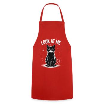 Look At Me - Cat Starry Sky - Cooking Apron - red - Front - AI Model Male 185 dark (185cm)