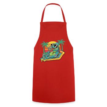 Caméléon dans le motif humoristique des vacances de plage d’été - Tablier de cuisine - rouge - Devant - AI Model Male 185 dark (185cm)