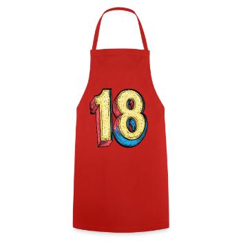 18 Zahl Bunt - Kochschürze - Rot - Vorne - AI Model Male 185 dark (185cm)