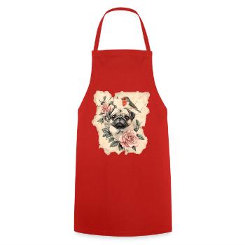 Pug and bird - Cooking Apron - red - Front - AI Model Male 185 dark (185cm)