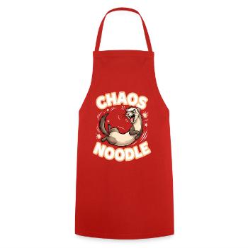 Chaos Noodle Ferret Motif - Cooking Apron - red - Front - AI Model Male 185 dark (185cm)