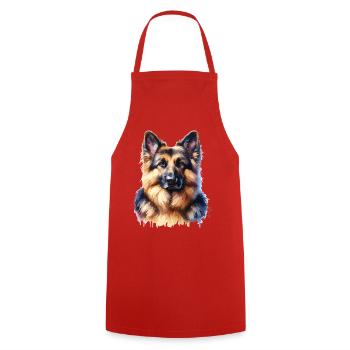 Schäferhund Porträt in Aquarellstil - Kochschürze - Rot - Vorne - AI Model Male 185 dark (185cm)