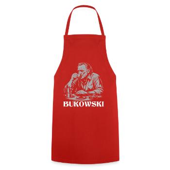 Charles Bukowski drinking coffee at the cafe - Cooking Apron - red - Front - AI Model Male 185 dark (185cm)
