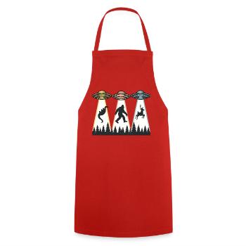 Alien Abduction Bigfoot Loch Ness Funny UFO - Cooking Apron - red - Front - AI Model Male 185 dark (185cm)