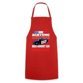 Attention police car kindergarten child - Cooking Apron - red - Front - AI Model Male 185 dark (185cm)
