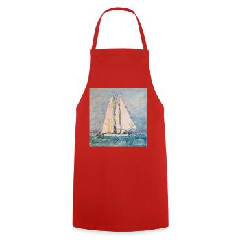 Sailboat at sea - Cooking Apron - red - Front - AI Model Male 185 dark (185cm)