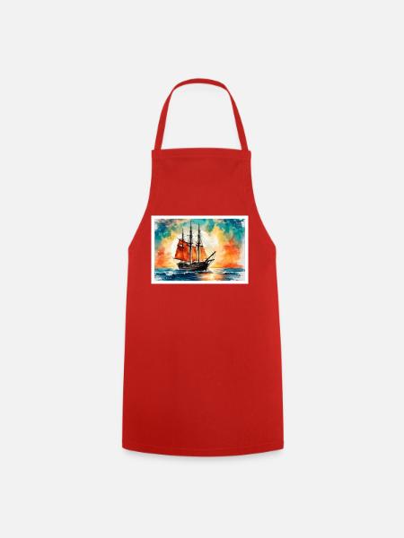 Rotes Segelschiff im Sonnenuntergang - Kochschürze - Rot