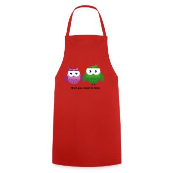 Eulen-Liebe: Owl You Need Is Love - Kochschürze - Rot - Vorne - AI Model Male 185 dark (185cm)