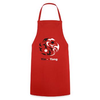 YinYang Silhouette: Kontrastkunst - Kochschürze - Rot - Vorne - AI Model Male 185 dark (185cm)