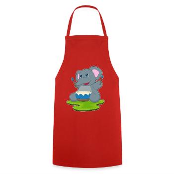 Elephant Musician Drum Music - Cooking Apron - red - Front - AI Model Male 185 dark (185cm)