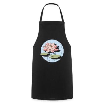 Water Lily Line Art Illustration - Cooking Apron - black - Front - AI Model Male 185 dark (185cm)