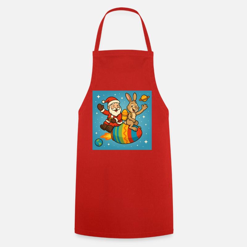 Christmas Easter Bunny in Star Flight - Cooking Apron - red