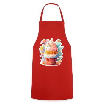 Flower Cupcake - Cooking Apron - red - Front - AI Model Male 185 dark (185cm)