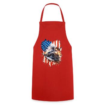 Dampfzug Patriotismus mit US Flagge - Kochschürze - Rot - Vorne - AI Model Male 185 dark (185cm)