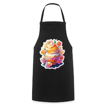 Blumen Cupcake Farbenspiel - Kochschürze - Schwarz - Vorne - AI Model Male 185 dark (185cm)