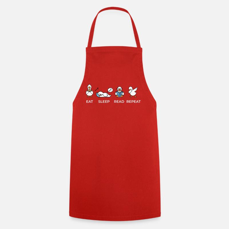 Eat Sleep Read Repeat – Funny Bookworm Geese - Cooking Apron - red