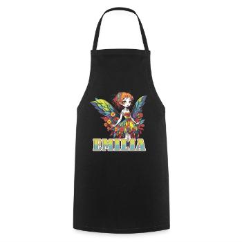Emilia - nom de jeune fille - fée - Tablier de cuisine - noir - Devant - AI Model Male 185 dark (185cm)