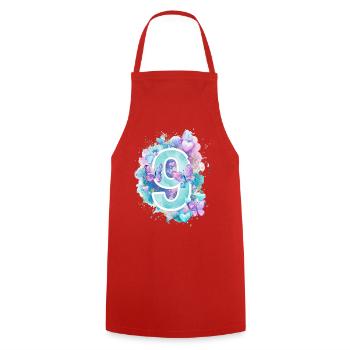 9th Birthday Butterflies Pastel Girl Nine - Cooking Apron - red - Front - AI Model Male 185 dark (185cm)