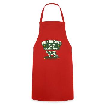 Chemise de ferme humoristique de fermier 6/7 Vaches traites - Tablier de cuisine - rouge - Devant - AI Model Male 185 dark (185cm)