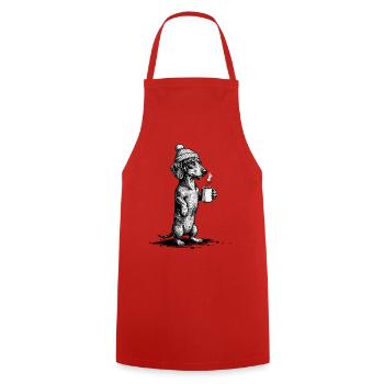 Vintage Dackel mit Kaffee & Mütze - Kochschürze - Rot - Vorne - AI Model Male 185 dark (185cm)