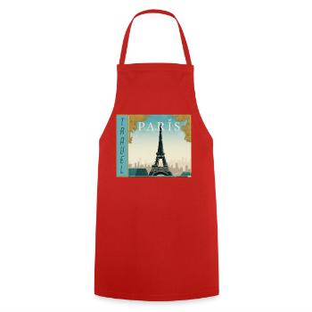 Paris Travel Retro Travel Poster - Cooking Apron - red - Front - AI Model Male 185 dark (185cm)