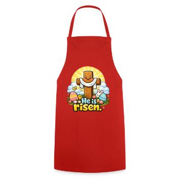 He is Risen Kawaii Cross - Cooking Apron - red - Front - AI Model Male 185 dark (185cm)