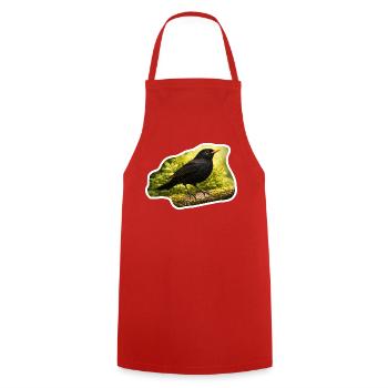 Blackbird on moss-covered branch - nature photo look - Cooking Apron - red - Front - AI Model Male 185 dark (185cm)