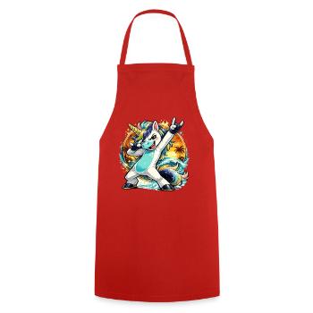 Summer Unicorn in Dabbing Sunset Beach Style - Cooking Apron - red - Front - AI Model Male 185 dark (185cm)