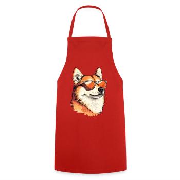 Shiba with sunglasses style - Cooking Apron - red - Front - AI Model Male 185 dark (185cm)