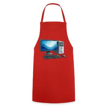Illustration de station de travail pour PC rétro - Tablier de cuisine - rouge - Devant - AI Model Male 185 dark (185cm)