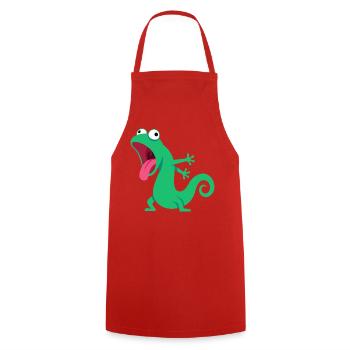 Funny Green Lizard Cartoon with Tongue - Cooking Apron - red - Front - AI Model Male 185 dark (185cm)