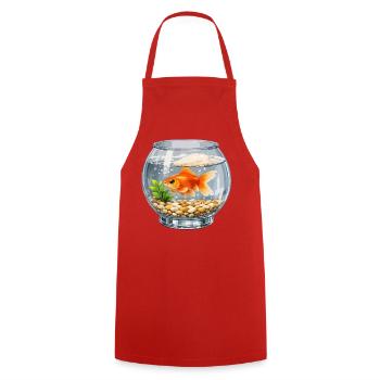 Goldfish in Glass Vase Art - Cooking Apron - red - Front - AI Model Male 185 dark (185cm)