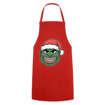 Grüner Santa Braces Grinser - Kochschürze - Rot - Vorne - AI Model Male 185 dark (185cm)