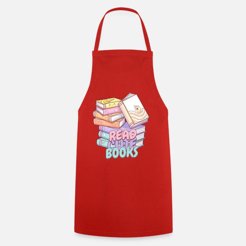 Style Kawaii mignon Stack of Books Design - Tablier de cuisine - rouge