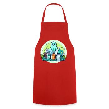Green Cleaning Spirit Cartoon - Cooking Apron - red - Front - AI Model Male 185 dark (185cm)