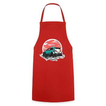 Teal Rally Car Sonnenuntergangs-Sketch - Kochschürze - Rot - Vorne - AI Model Male 185 dark (185cm)