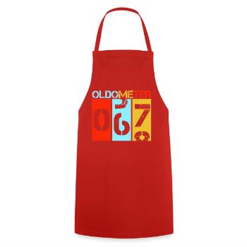 Oldometer 67 Funny 67th Birthday Retro - Cooking Apron - red - Front - AI Model Male 185 dark (185cm)
