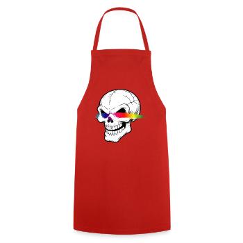Totenkopf Neon Regenbogen Laser Augen Design   - Kochschürze - Rot - Vorne - AI Model Male 185 dark (185cm)