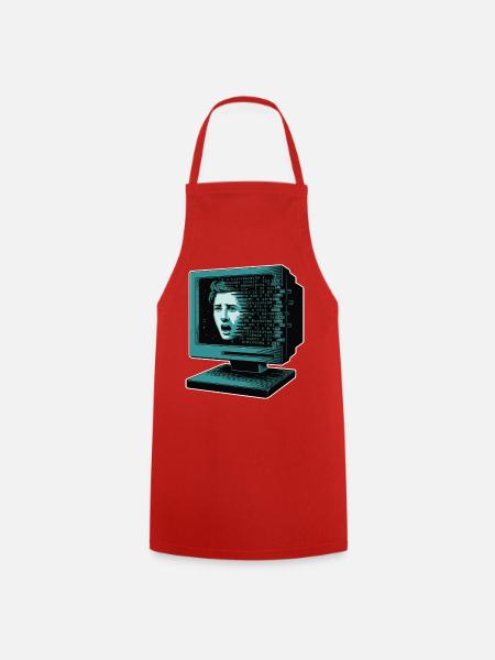 Retro-Computer Schrecken- Retroglitch KI - Kochschürze - Rot
