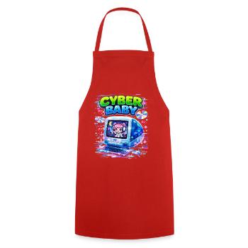 Cyber ​​Baby pixel art with Y2K aesthetic. - Cooking Apron - red - Front - AI Model Male 185 dark (185cm)