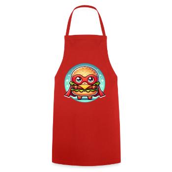 Hamburger Superhero Burger Held Fast Food Snack - Cooking Apron - red - Front - AI Model Male 185 dark (185cm)