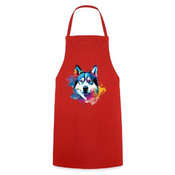 Bunter Husky Splash Art Hund - Kochschürze - Rot - Vorne - AI Model Male 185 dark (185cm)