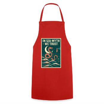 Trusting the Myth of the Sea | Sea Serpent Myth - Cooking Apron - red - Front - AI Model Male 185 dark (185cm)