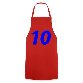 10. 10 YEARS. 10th ANNIVERSARY. 10 YEAR ANNIVERSARY. - Cooking Apron - red - Front - AI Model Male 185 dark (185cm)