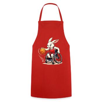 Rollstuhl Basketball Hase Sport Fun Design  - Kochschürze - Rot - Vorne - AI Model Male 185 dark (185cm)