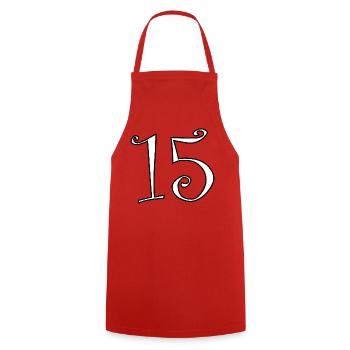15. 15 YEARS. 15th ANNIVERSARY. 15 YEAR ANNIVERSARY. - Cooking Apron - red - Front - AI Model Male 185 dark (185cm)
