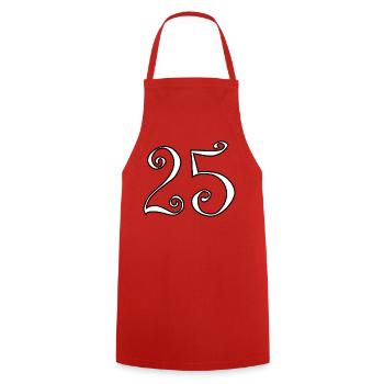 25. 25 YEARS. 25th ANNIVERSARY. 25 YEARS ANNIVERSARY. - Cooking Apron - red - Front - AI Model Male 185 dark (185cm)