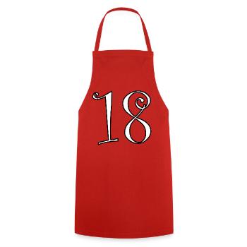 18. 18 YEARS OLD. 18th ANNIVERSARY. 18 BIRTHDAY. - Cooking Apron - red - Front - AI Model Male 185 dark (185cm)