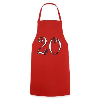 20. 20. JAHRESTAG. 20-JÄHRIGES JUBILÄUM. 20 JAHRE. - Kochschürze - Rot - Vorne - AI Model Male 185 dark (185cm)